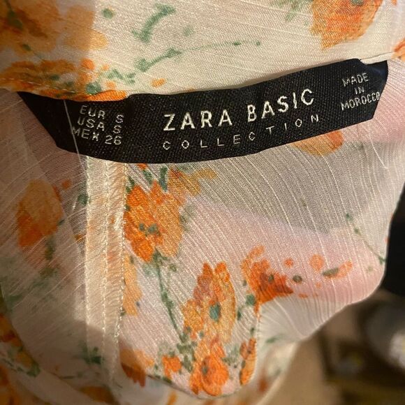 Like New Vintage ZARA Ethereal Flowy Orange Floral Sheer Chiffon Blouson Top - Picture 4 of 6